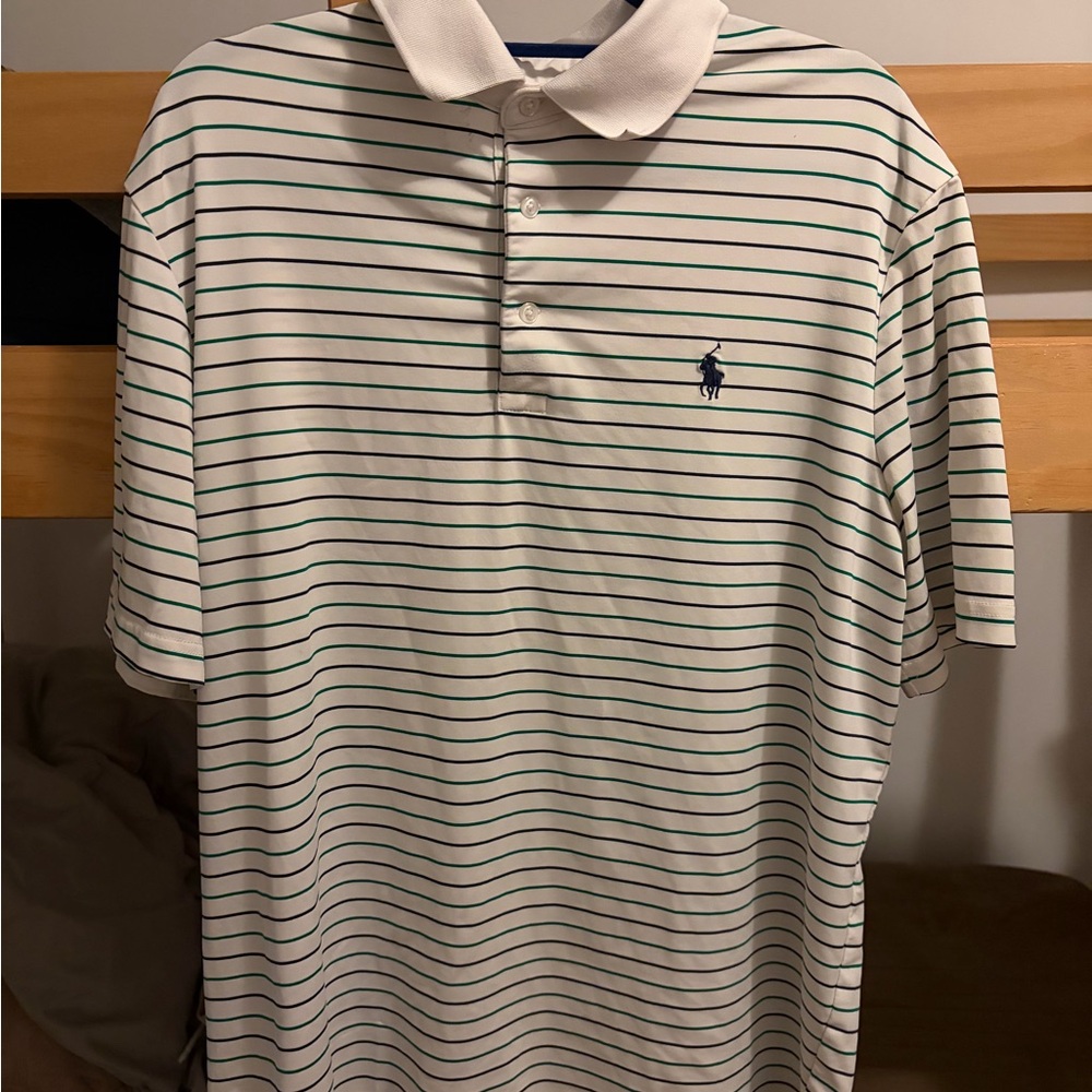 Polo by Ralph Lauren Men's White Shirt with Green and Blue Stripes